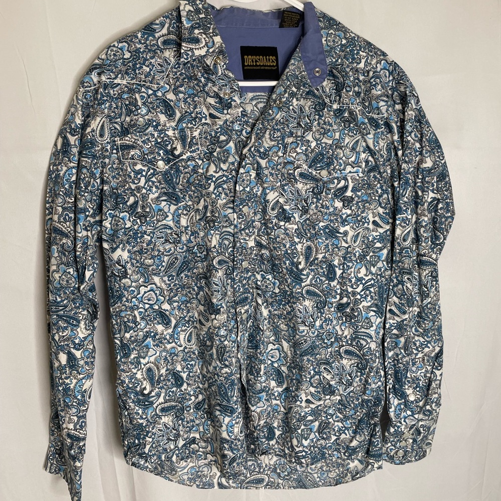 Drysdales Women’s Large Western Style Button Down Pearl Snap Buttons Blue 3331